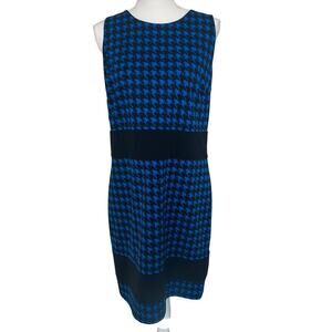 Michael Kors royal blue houndstooth sleeveless lined sheath dress size 16